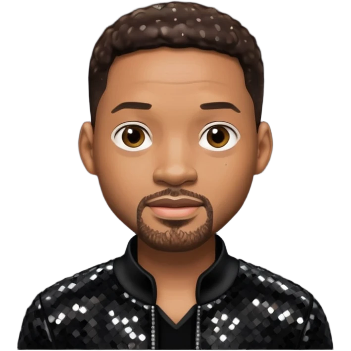 Will Smith with dark brown hair, black sequin outfit emoji