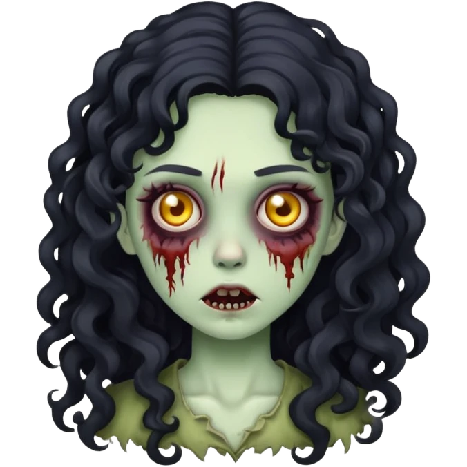 girl zombie with black long curly/wavy hair emoji