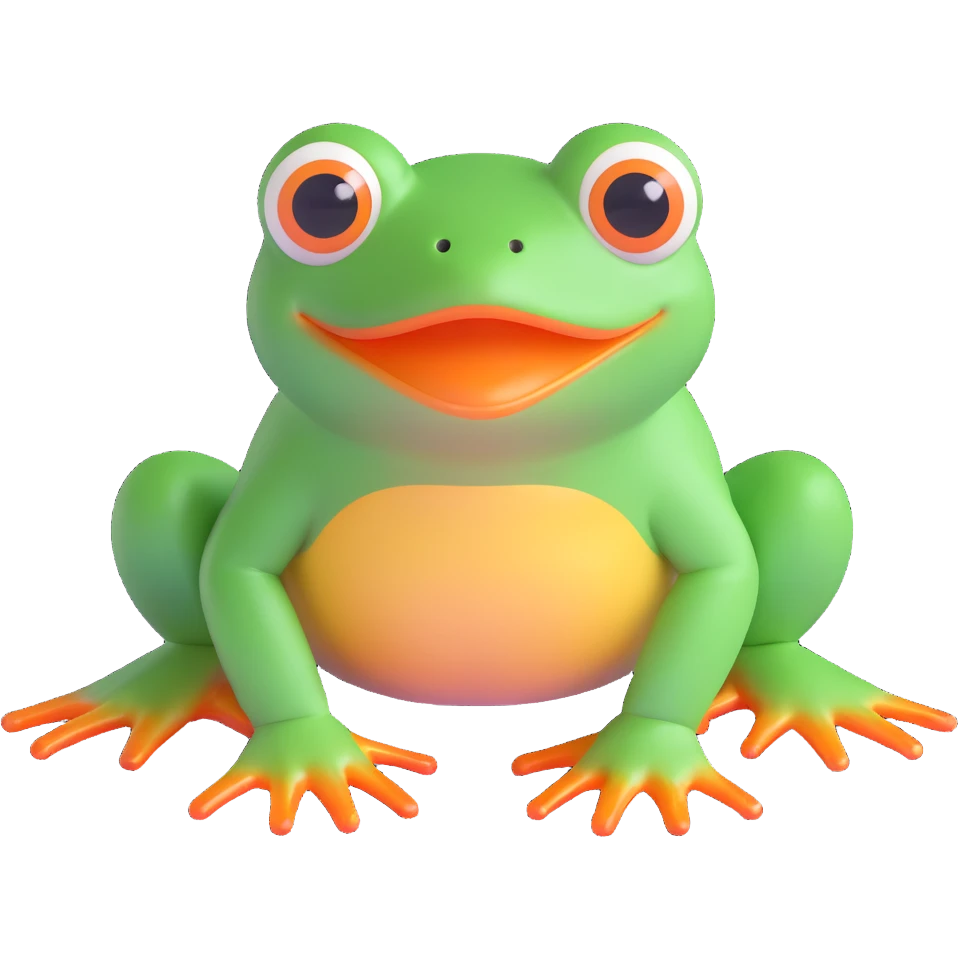 shocked green frog with surprised expression, bulging eyes, 3D style emoji