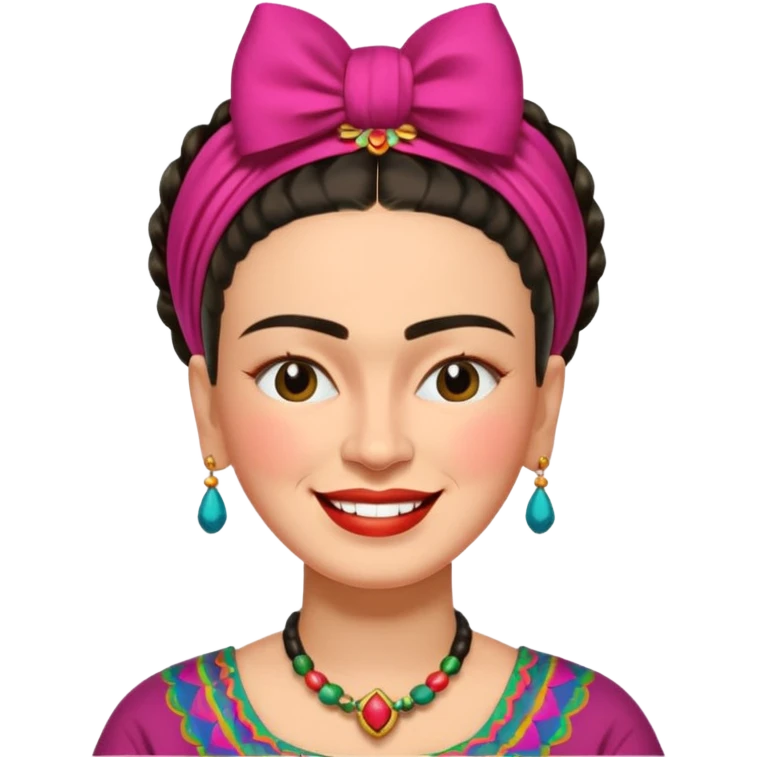 Frida Kahlo smiling and winking, expressive face, bright colors emoji