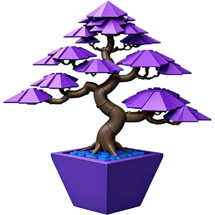  small short cascade black indigo bonsai pot plant purple shinku maple Lego with triangular angular faceted asymmetrical originally shaped body  emoji