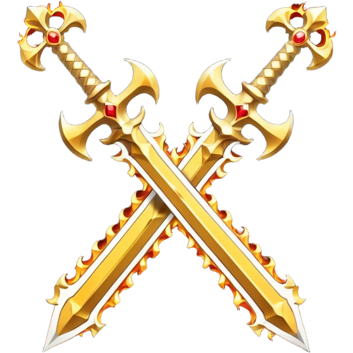 Two fiery royal golden swords in a cross emoji