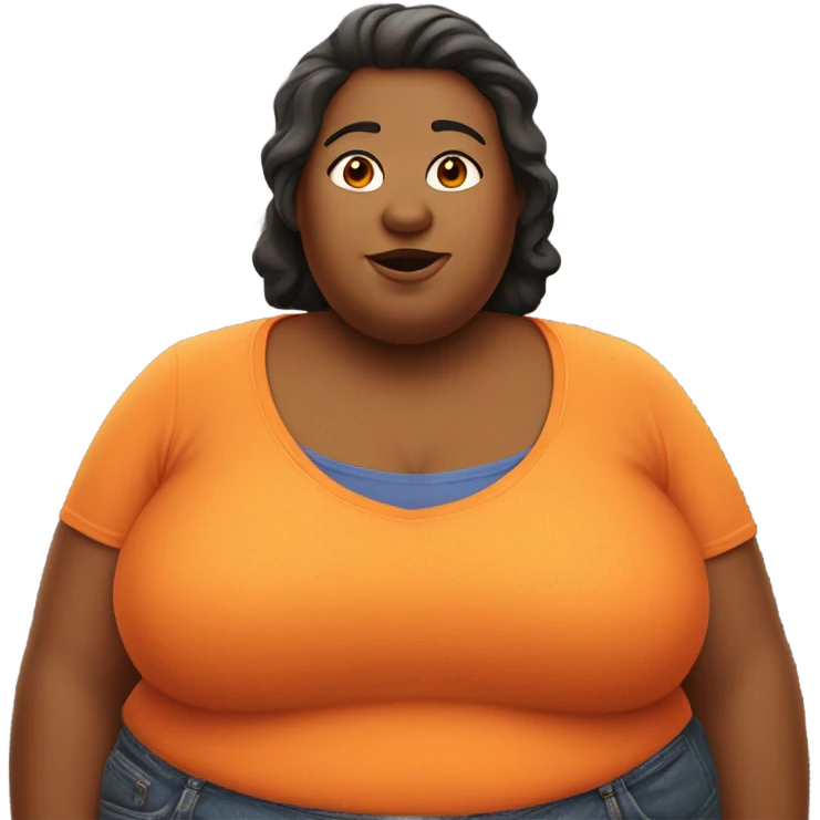 Fat woman emoji with orange shirt that says LEM emoji