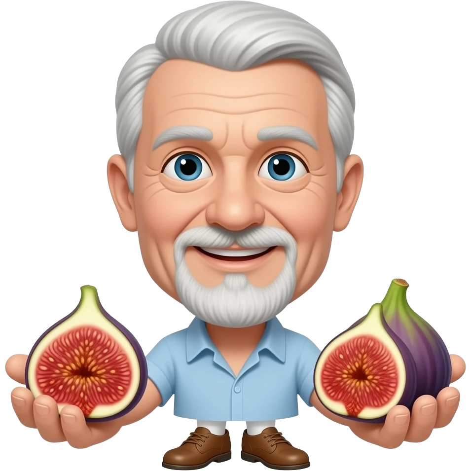 A 72-year-old man, shoes, and figs emoji