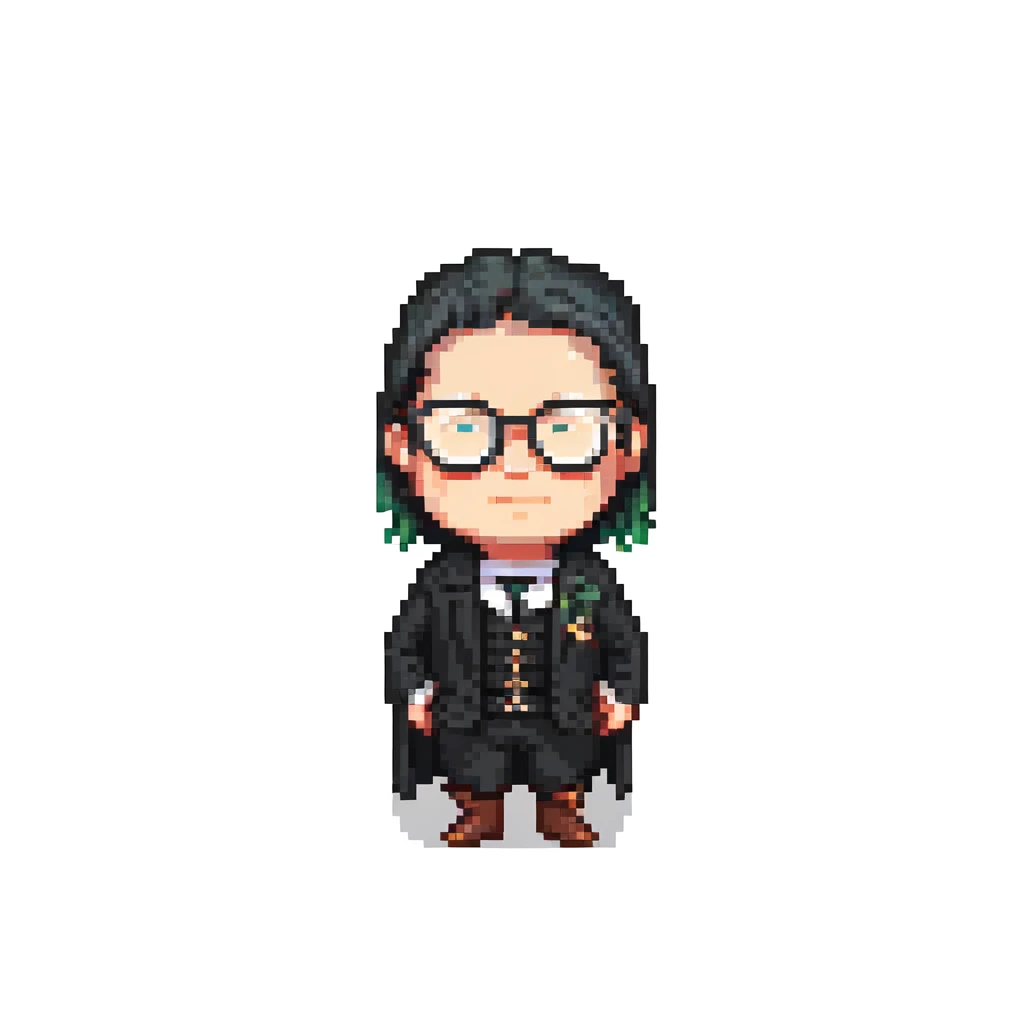 a medieval man wearing black glasses and a black suit emoji