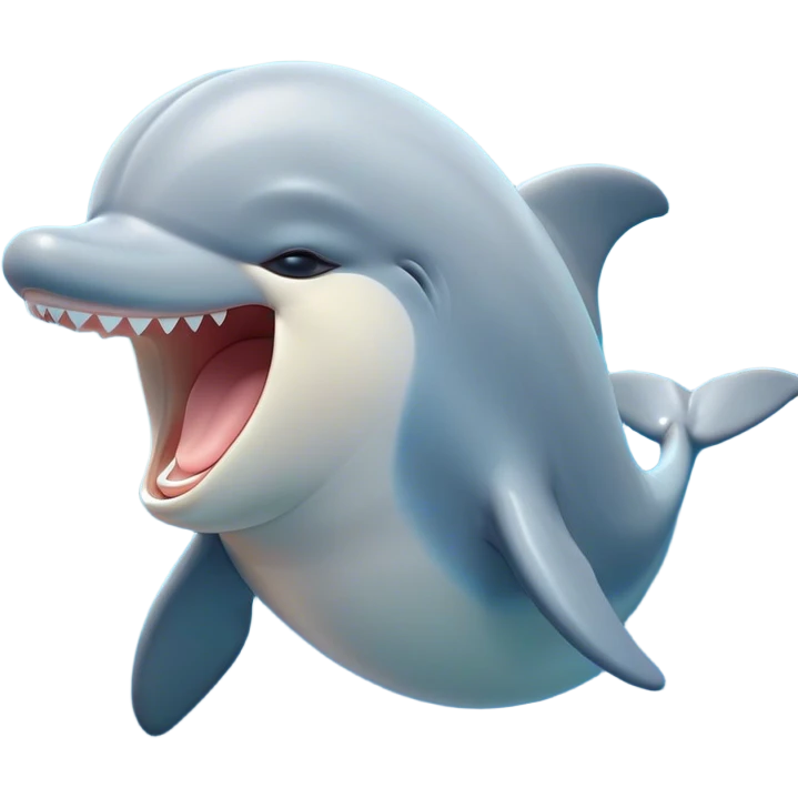 Cinematic Cute Yawning Dolphin Portrait Emoji, Head tilted slightly with a dramatic, wide-open yawn, showcasing a sleek, streamlined body with softly curved contours and drowsy, half-closed eyes, Simplified yet irresistibly adorable features, highly detailed, glowing with a soft, cozy oceanic glow, high shine, relaxed yet expressive, stylized with a dash of whimsical aquatic charm, soft glowing outline, capturing the essence of a drowsy yet affectionate dolphin that appears ready to stretch out and yawn its way out of the screen! emoji