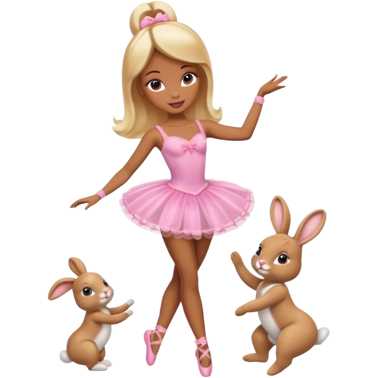 Brown skin blonde hair barbie ballerina with bunny  emoji