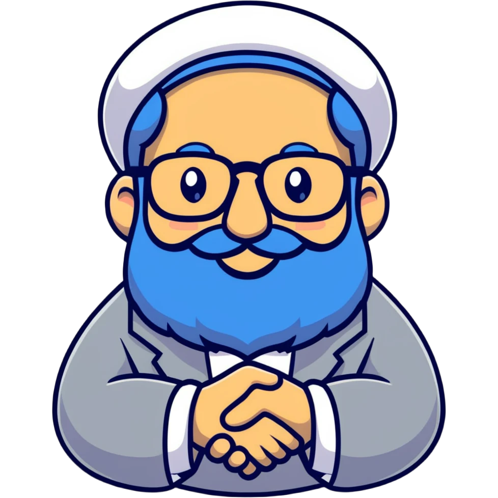rabbi with glasses and beard, smiling mischievously, rubbing hands together emoji