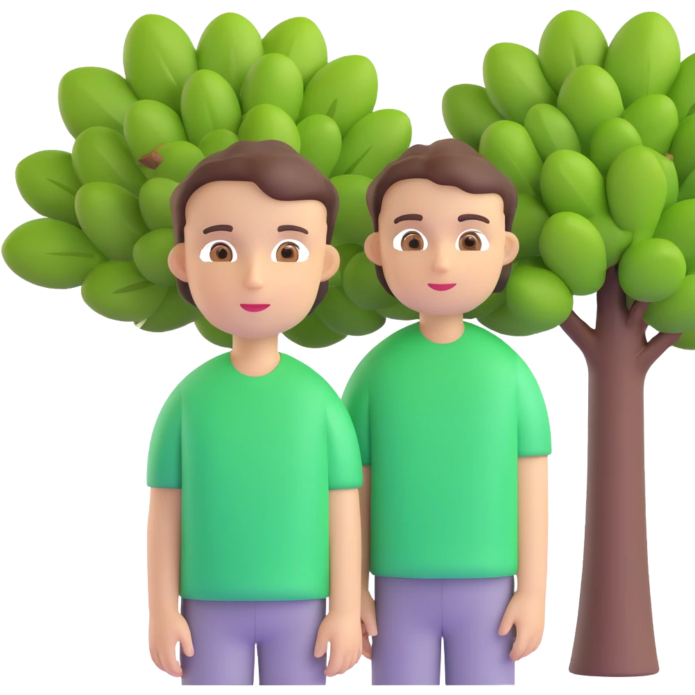 boy with straight short brunette hair brown eyes and tree behind emoji