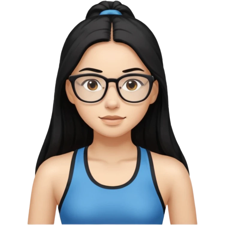 girl with long black hair, brown eyes, wearing glasses and working out emoji