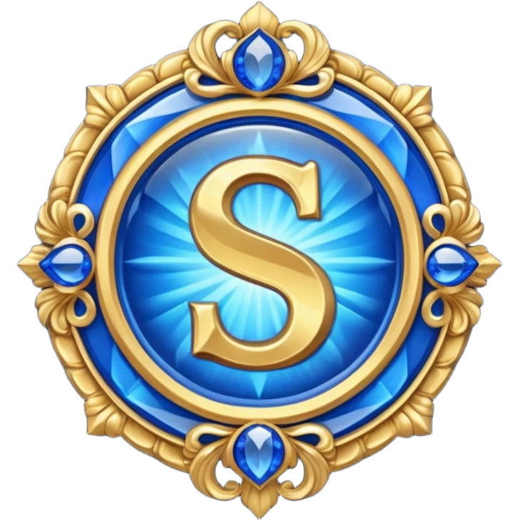 Create a custom emoji badge featuring a stylized letter “S”. Style it after the Challenger rank from League of Legends. Use gold & sapphire blue colors, radiant glow effects, and a majestic, high-prestige frame and elite aura.
 emoji