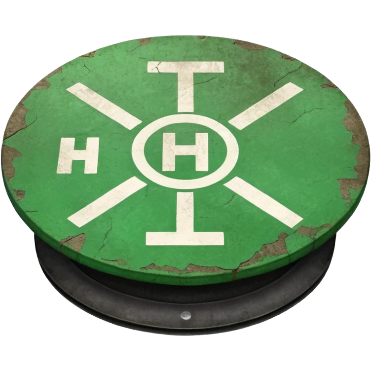 a helipad with a green surface and an H in the center emoji