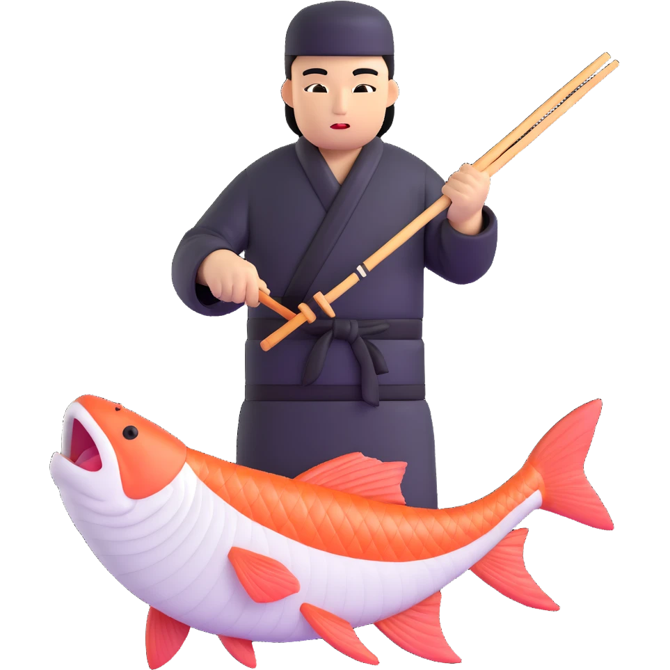 Korean sushi master slaying a fish emoji