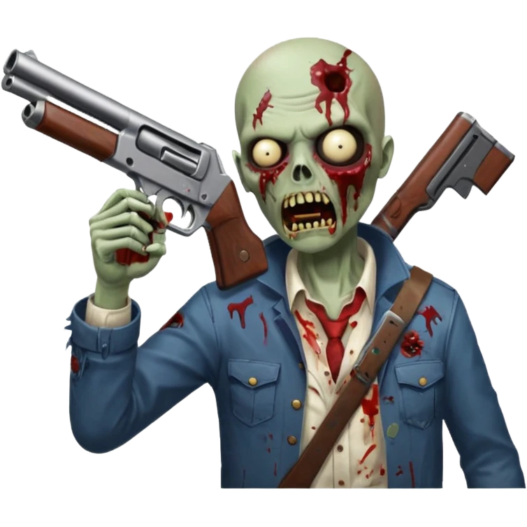 Survivor aiming shotgun at zombie, zombie in front, action pose, blood flying, no background













 emoji