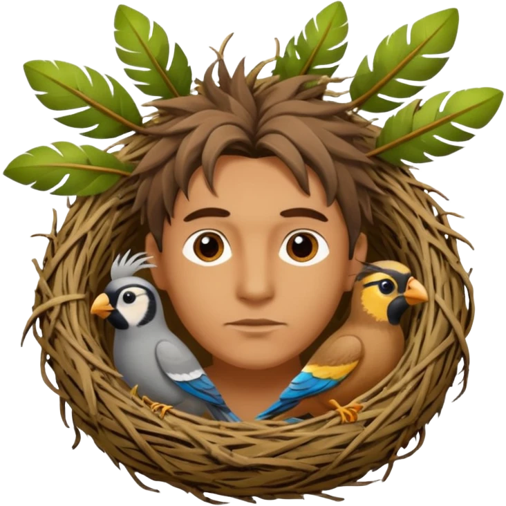 Man who has a Birds Nest for hair emoji