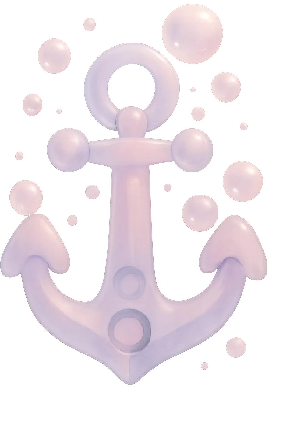 Make the anchor more transparent, realistic, and pastel, with soft pink and purple bubbles, realistic lighting, and a gentle pastel color palette, with no background. The style should be transparent, realistic, and pastel with soft pink and purple bubbles and realistic lighting. emoji