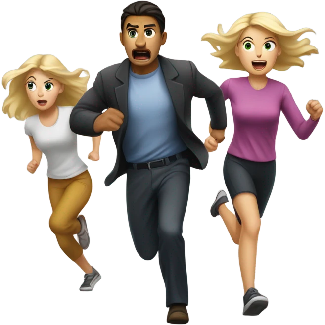 Blonde girl running over dark hair man emoji