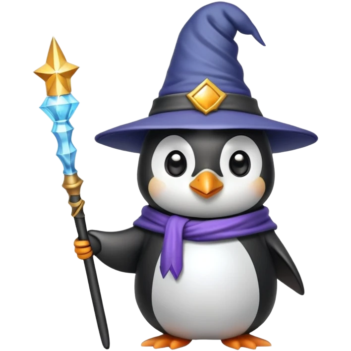 penguin wizard with magic wand and wizard hat emoji