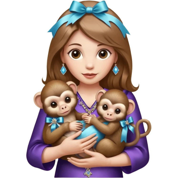 woman holding baby monkeys with ribbons and crystals emoji