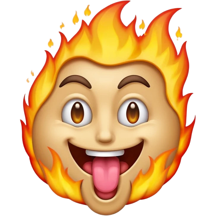 a samsung-style emoji of a basic face with dollar sign eyes sticking out a flaming tongue emoji