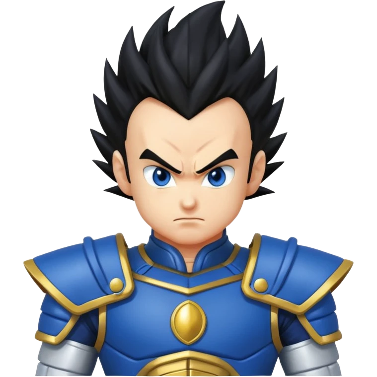 Vegeta doing the Final Flash pose, spiky hair, blue and white armor, determined face emoji