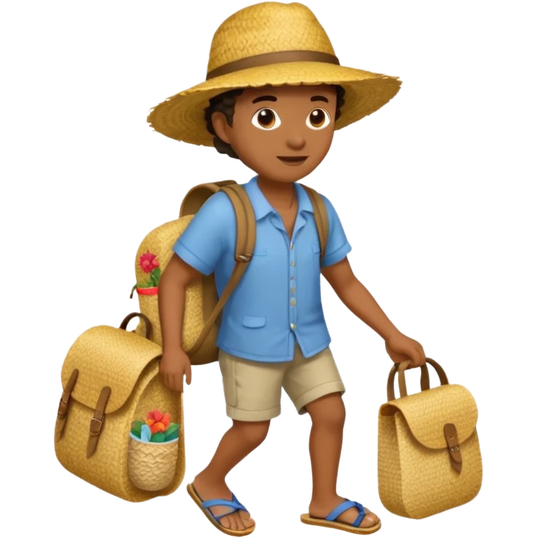 Créole réunionnais chapeau paille tong au pieds et sac a dos en rafffia emoji