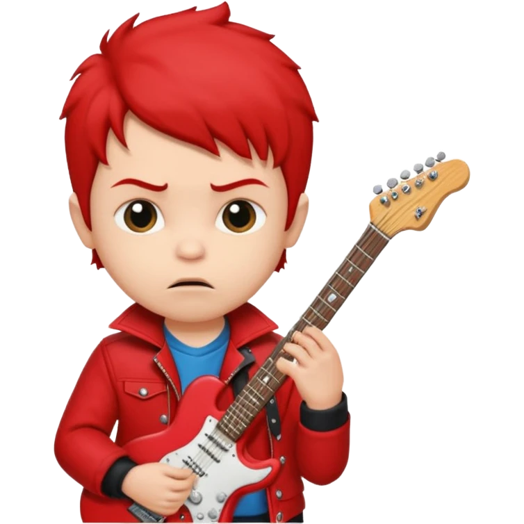 guitar rock player, baby head, red jacket emoji