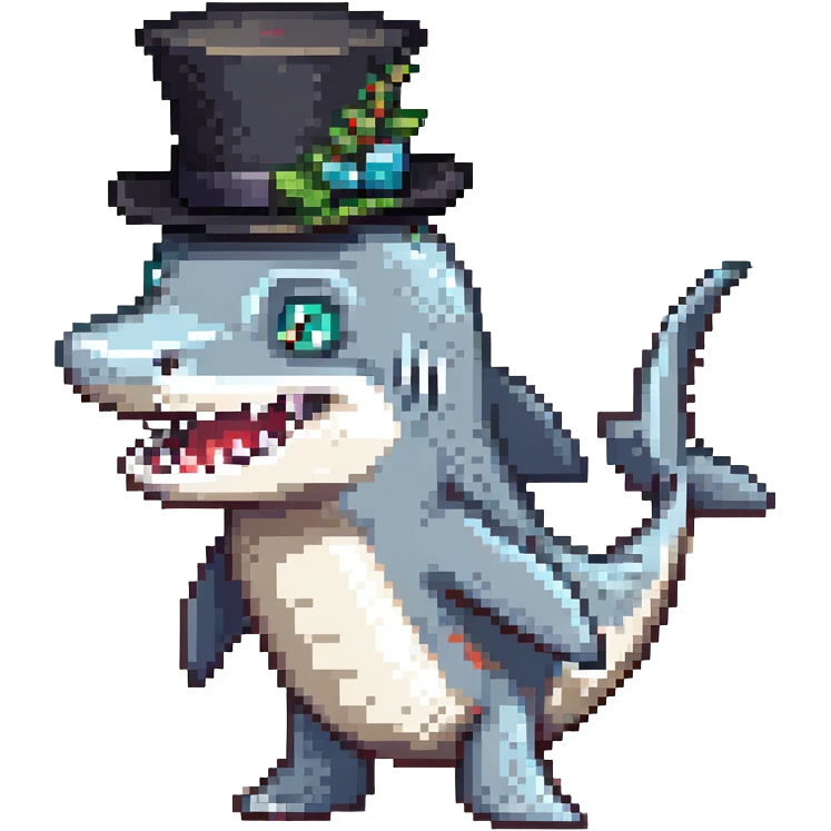 cartoon shark with black top hat emoji