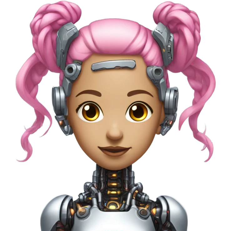 cyborg girl, pink hair, robot body, gynoid, twintails, cyberpunk emoji
