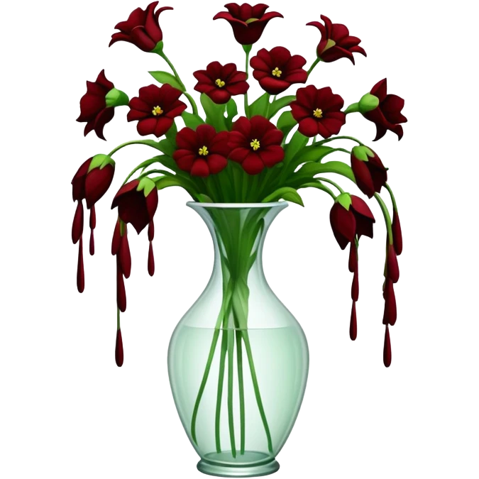 completely wilted flowers all drooping over the edges of a vase, every flower hanging down emoji