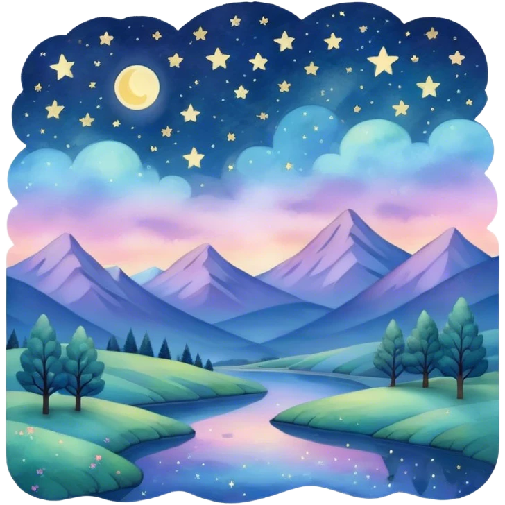  pastel starry night landscape  emoji