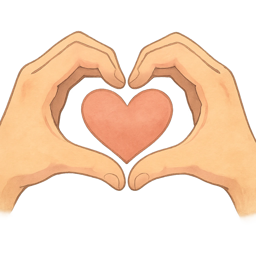 heart hands icon, hands forming a heart, soft painterly look, gentle colors emoji