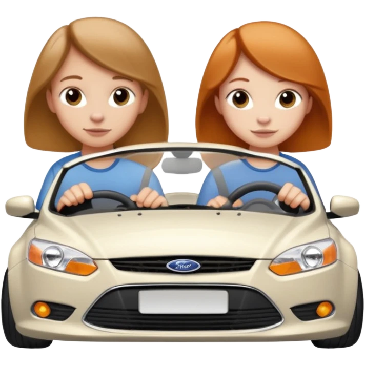 Two mouse  one girl with brunette long hair and one ginger short hair boy, boy drive a white ford focus card emoji