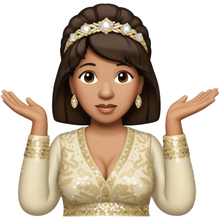 Aretha Franklin with dark brown hair, ivory sequin outfit emoji