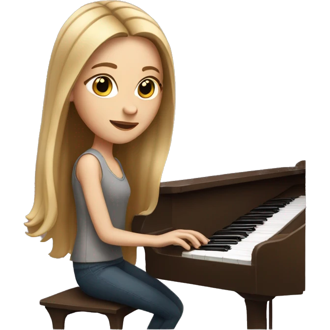 White girl with long brown hair with blonde highlights playing piano emoji