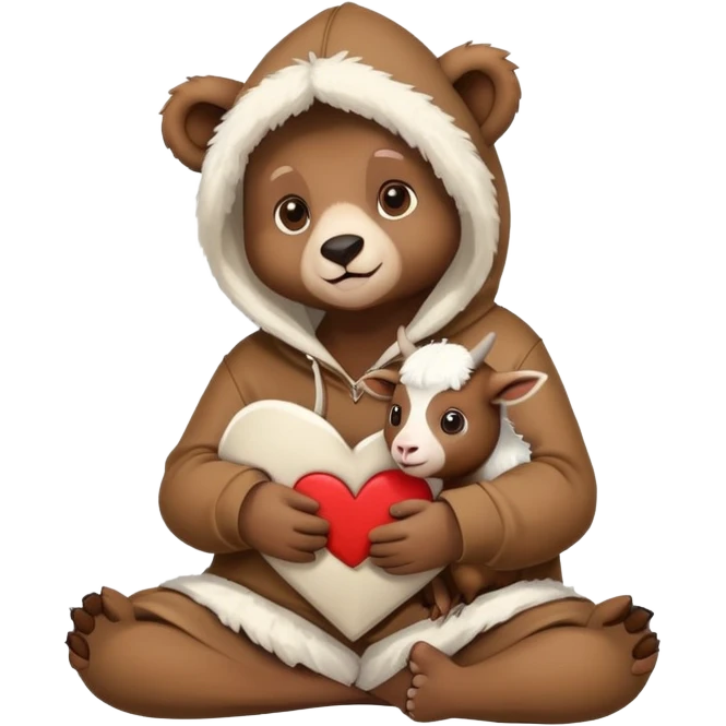 Bear wearing a hoodie sitting with a goat wearing a hoodie in a heart shape  emoji
