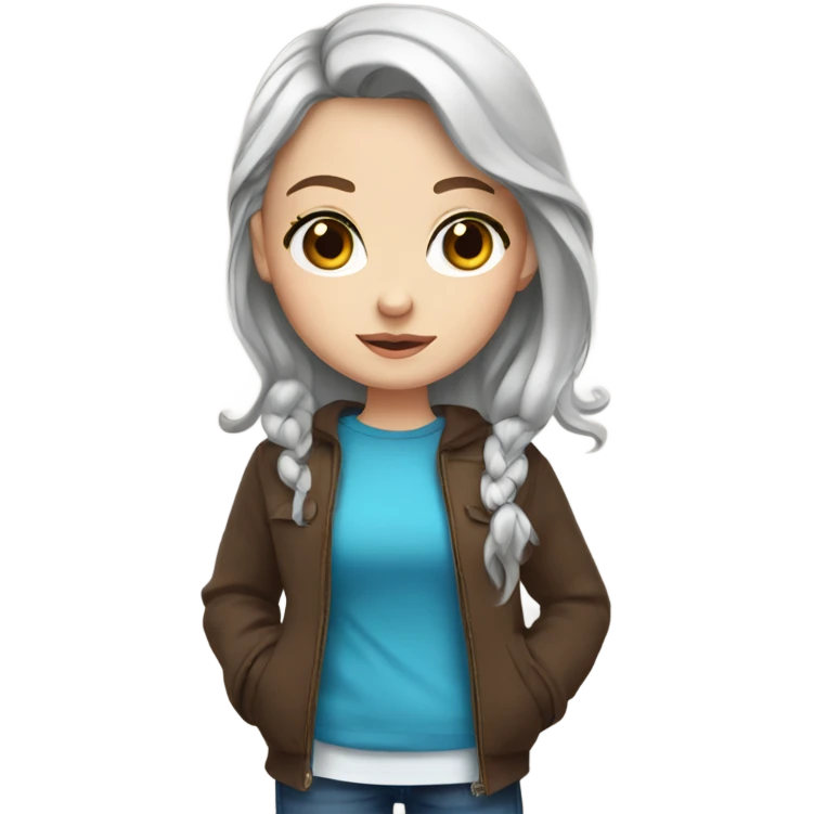 white girl with dark brown hair and blue eyes in cute clothes  emoji