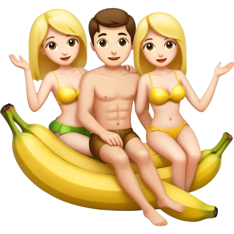 2 girls and 1 guy in a banana emoji