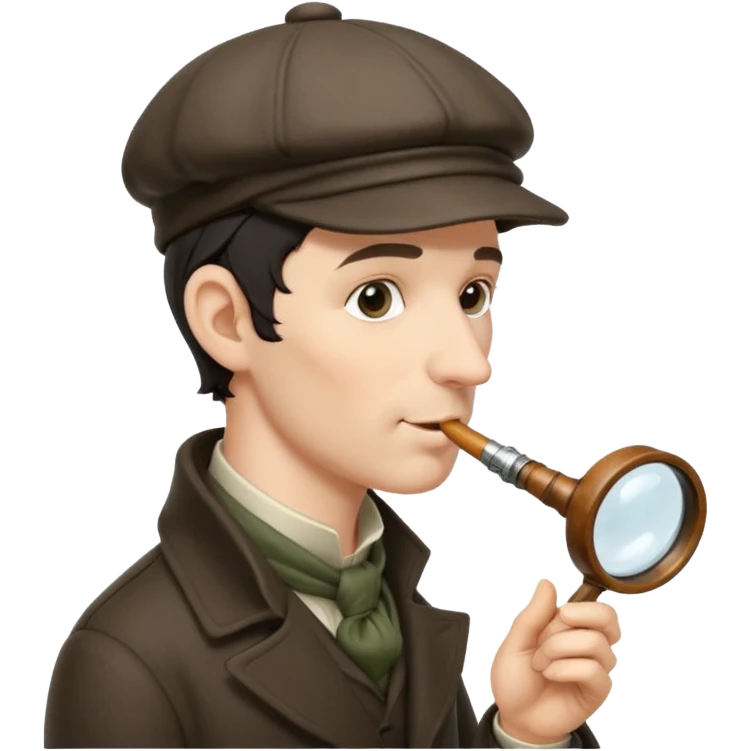 A side view of Sherlock Holmes wearing a deerstalker hat and smoking a meershaum pipe emoji