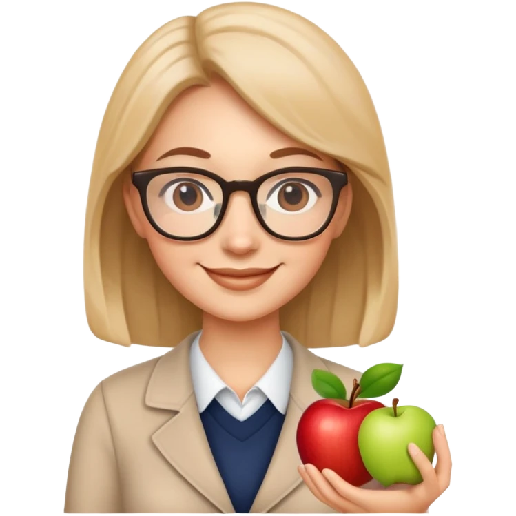 Cute smiling teacher with glasses and apple emoji