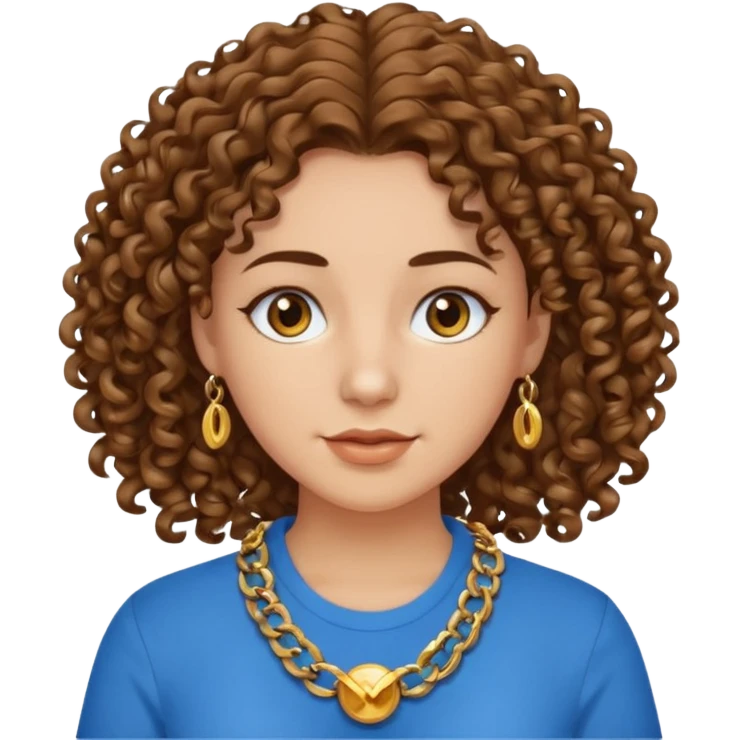 curly hair woman blue shirt and chain emoji