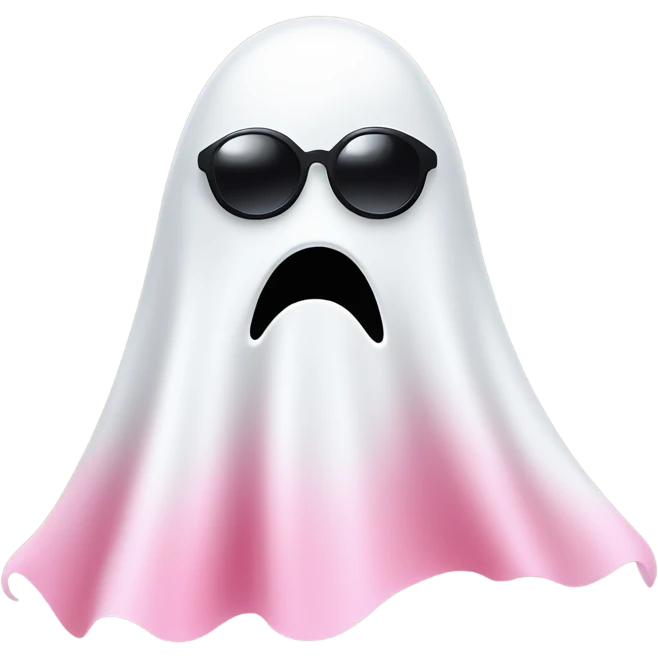 Ghost with pink hearts on its white sheet wearing black sunglasses ￼ emoji