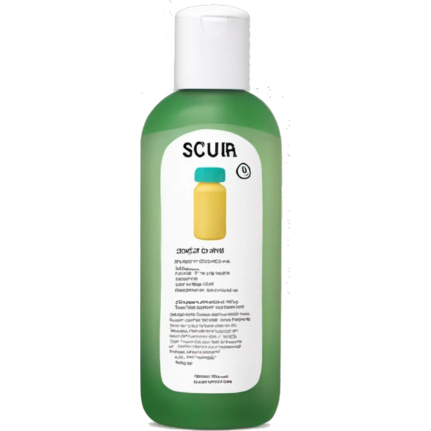 bottle of scalp scrub with label emoji