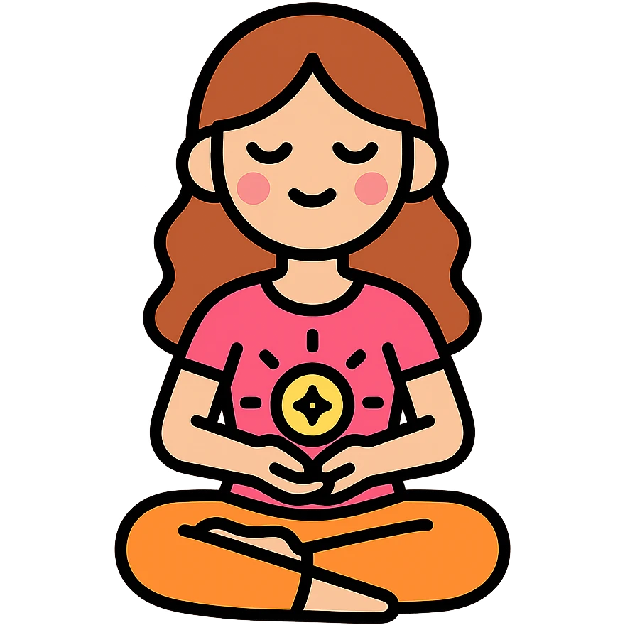 cute feminine girl in lotus pose holding glowing energy, detailed vector style with shadows and highlights, transparent background emoji