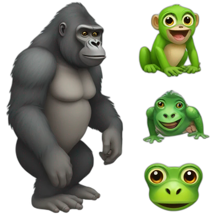 gorilla and frog and baboon emoji