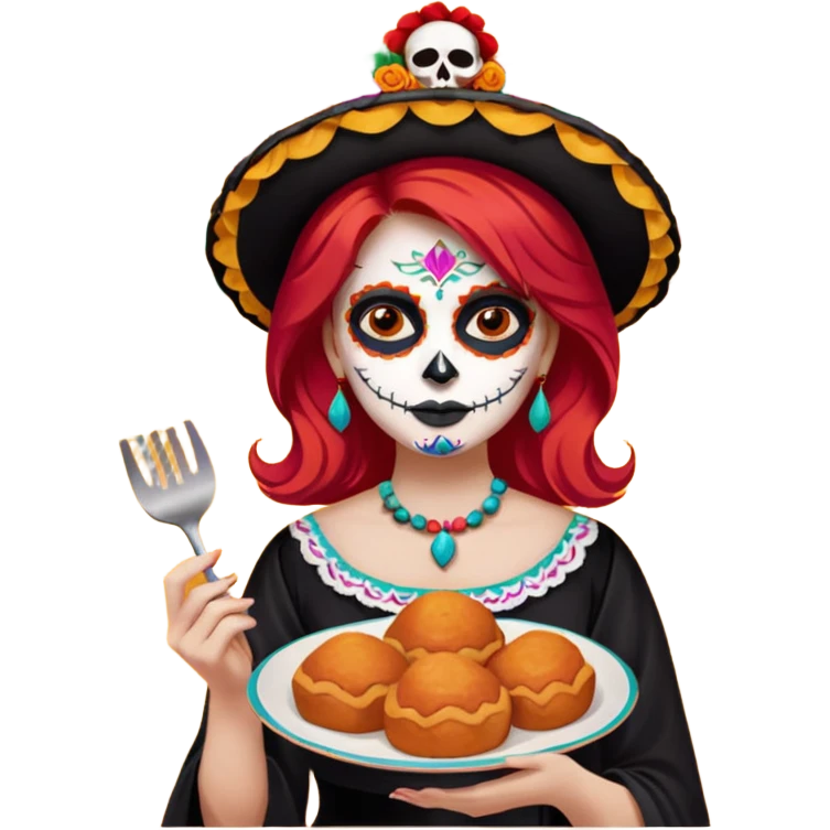 Día de muertos cabello rojo pan de muerto papel picado emoji