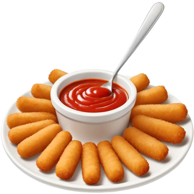 Plate of Mozzarella sticks with red marinara sauce in a small ramekin emoji
