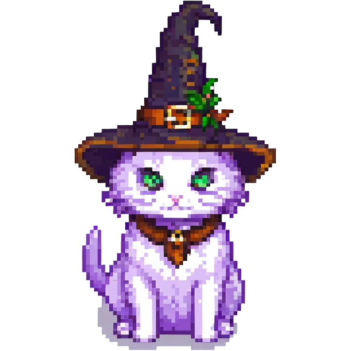 purple witch cat pixel art emoji