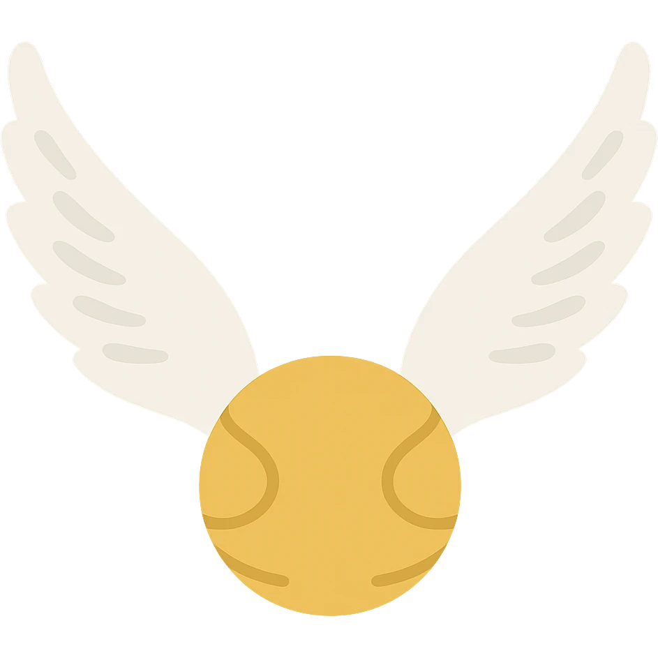 Golden Snitch, cute and simple, no outlines, color filled style. Top-down flying angle, wings long and curved upward, wings with expressive shadows and simple texture, no background. emoji
