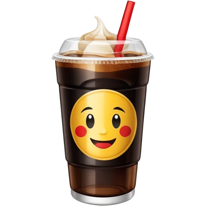 fernet con cocacola drink in a plastic cup made from a large cut Coca-Cola bottle, black drink with blonde foam, emoji style emoji
